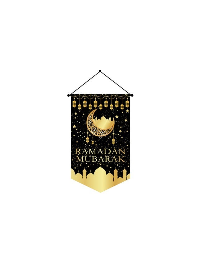 Ramadan Mubarak Hanging Flag Banner, Islamic Wall Decoration, 30x50cm Polyester Porch Sign, Ramadan Kareem Party Supplies, Muslim Fasting Month Home Door Wall Decor (Black & Gold) - Image 1